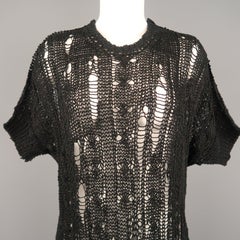 JUNYA WATANABE Size S Black & Gray Distressed Cable Knit Pullover