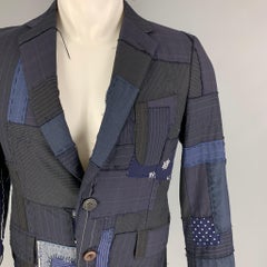 JUNYA WATANABE Größe S Schwarzer Marine Patchwork-Sportmantel aus Wollmischung