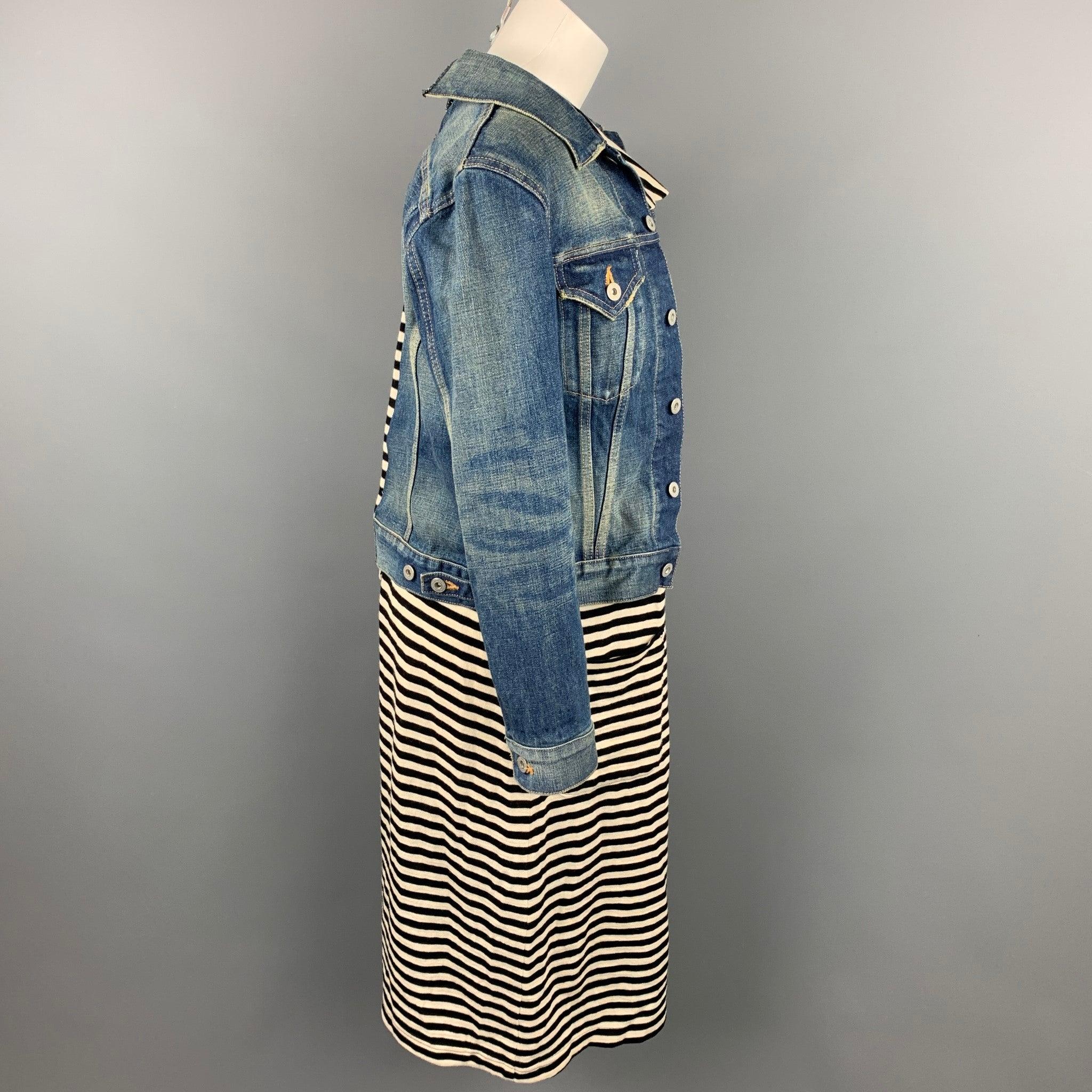 JUNYA WATANABE Size S Black & White Stripe Jersey Layered Denim Jacket Dress In Good Condition For Sale In San Francisco, CA