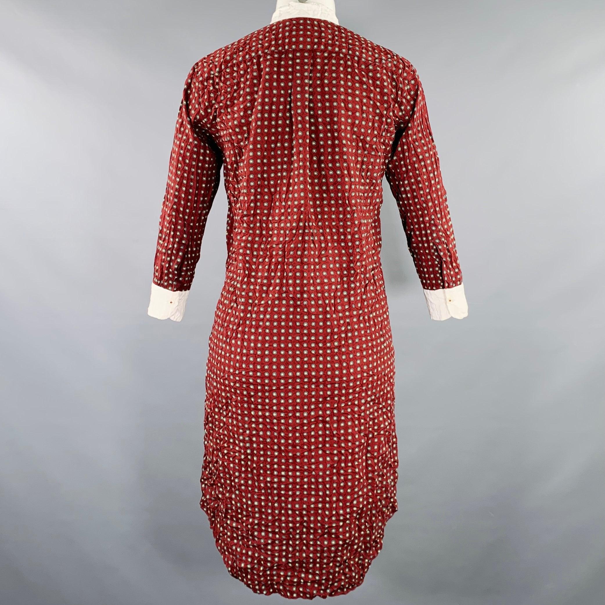 JUNYA WATANABE Taille S Robe midi bordeaux blanche polyester à pois à manches 3/4 Bon état - En vente à San Francisco, CA