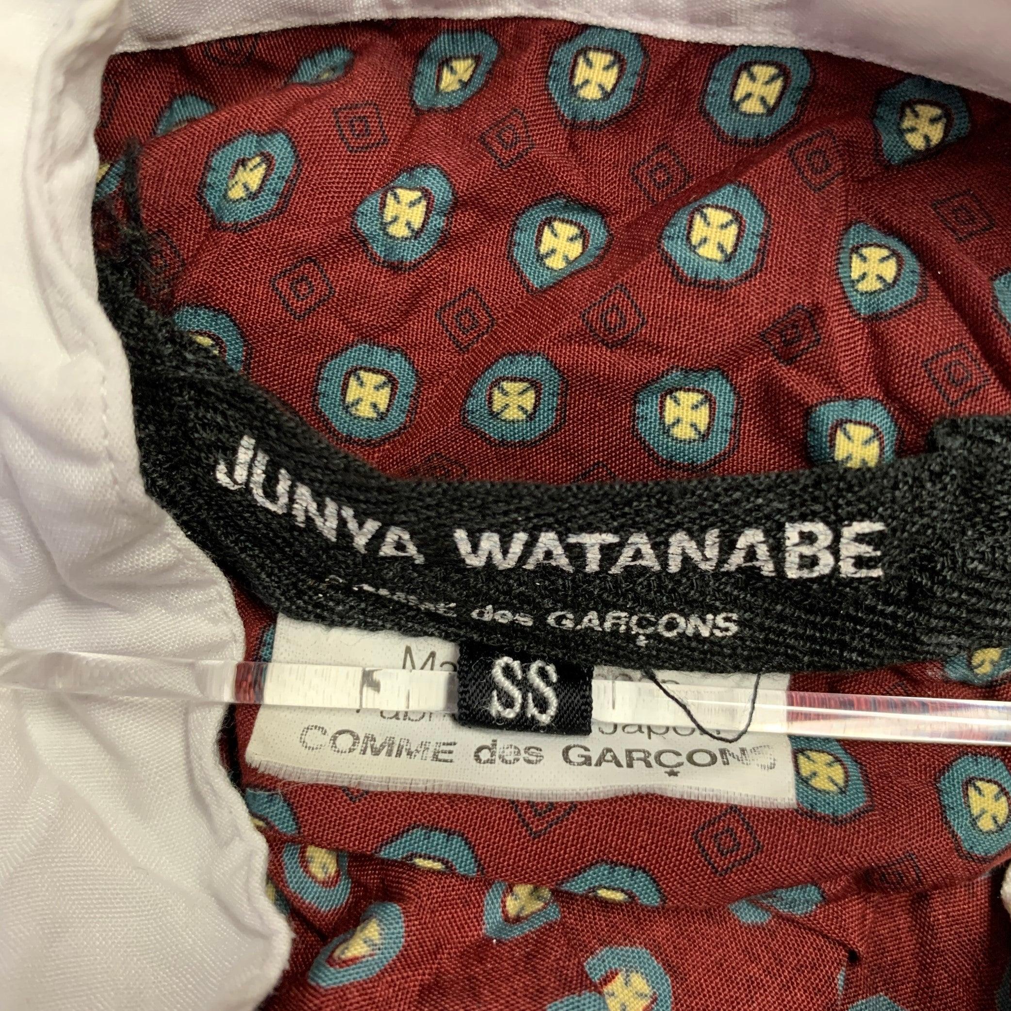 JUNYA WATANABE Taille S Robe midi bordeaux blanche polyester à pois à manches 3/4 en vente 3