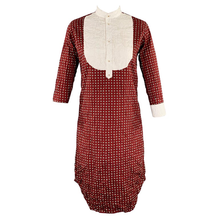 JUNYA WATANABE Size S Burgundy White Polyester Dots 3/4 Sleeves Midi Dress  For Sale at 1stDibs