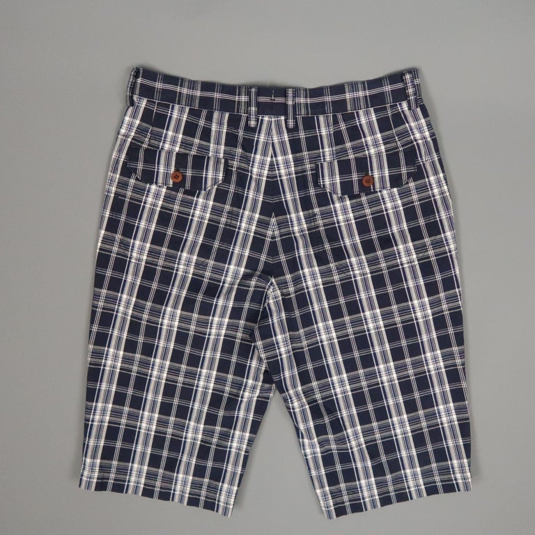 JUNYA WATANABE Size S Navy and White Plaid Cotton Shorts For Sale at ...