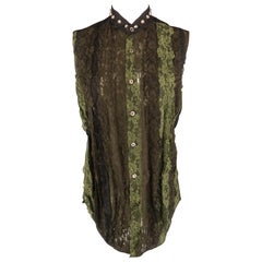 JUNYA WATANABE Size S Olive Green Black & Brown Lace 2004 Studded Blouse