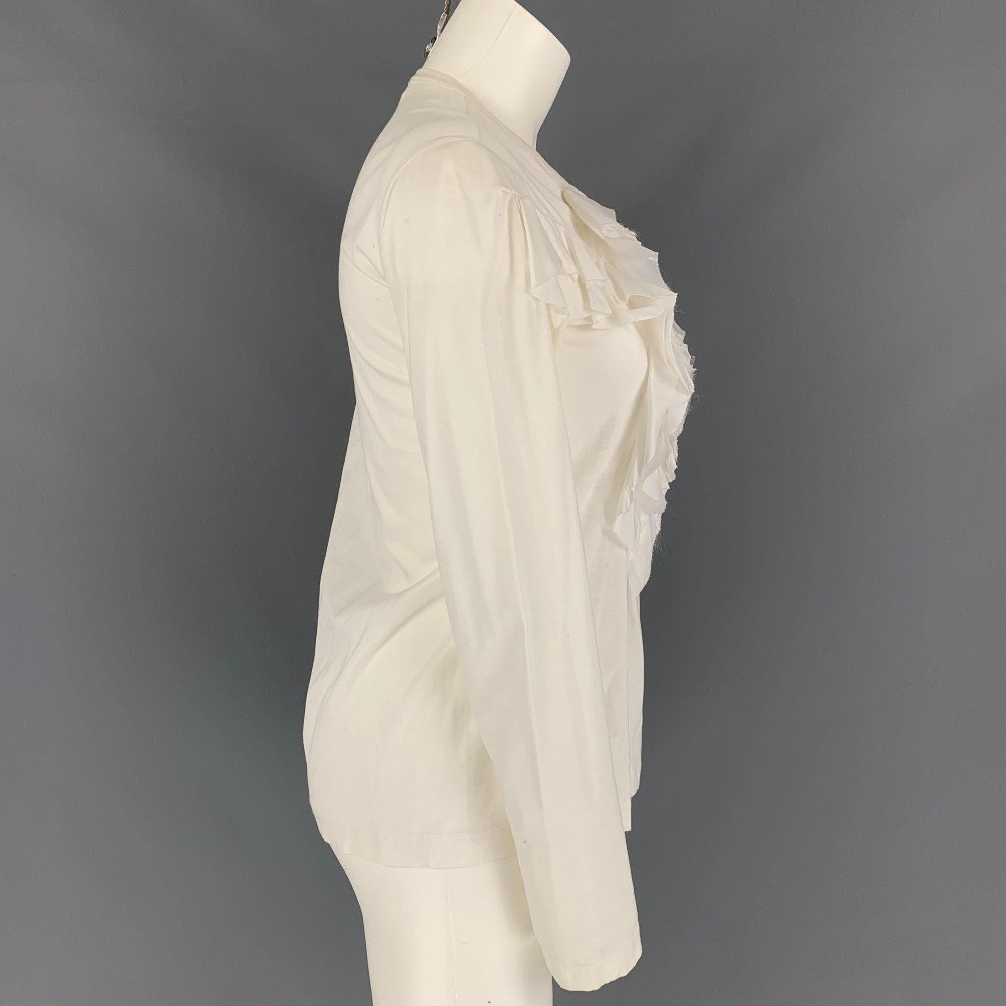JUNYA WATANABE Size S White Applique Long Sleeve Blouse In Good Condition For Sale In San Francisco, CA