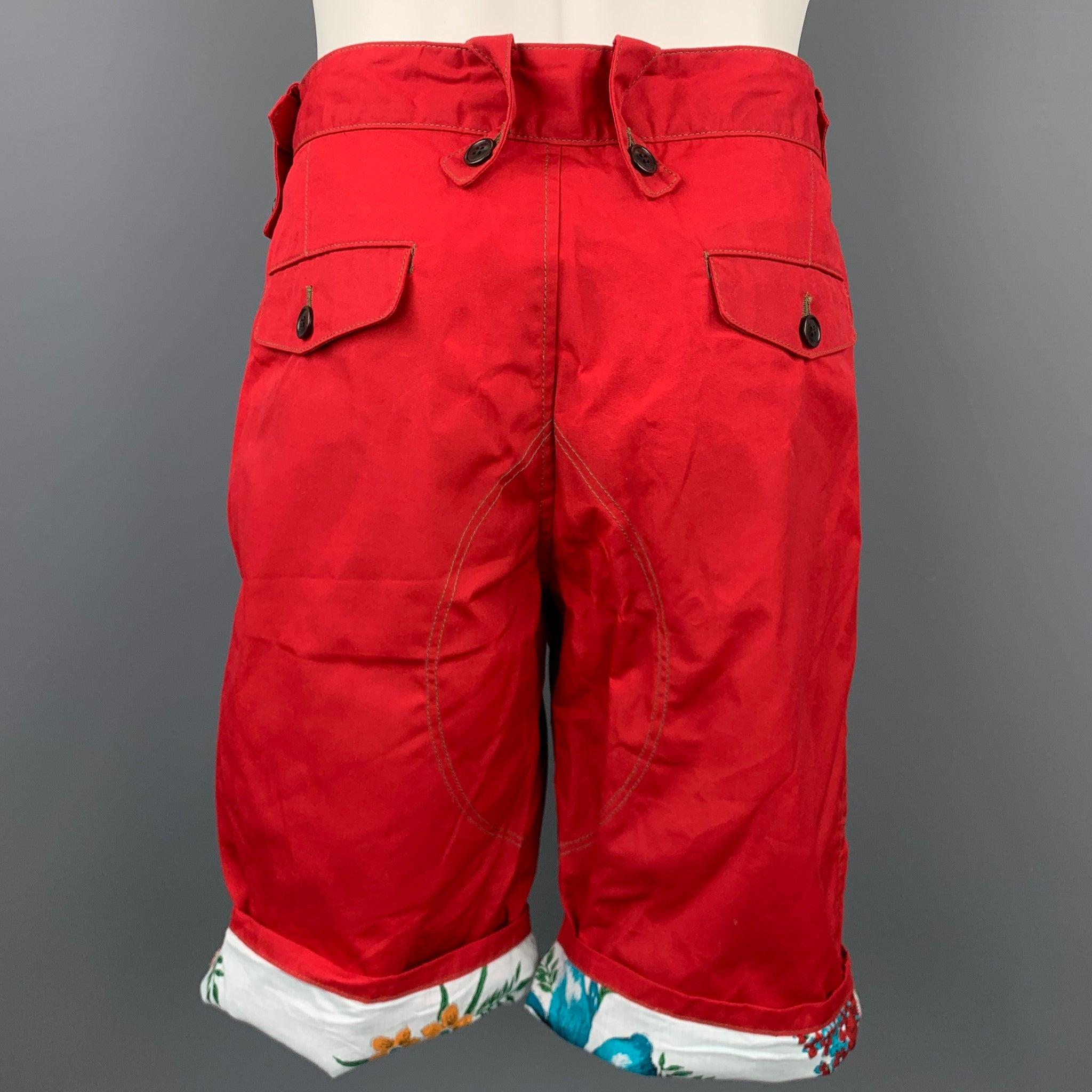 JUNYA WATANABE Size XL Red Polyester Blend Pleated Shorts In Good Condition For Sale In San Francisco, CA