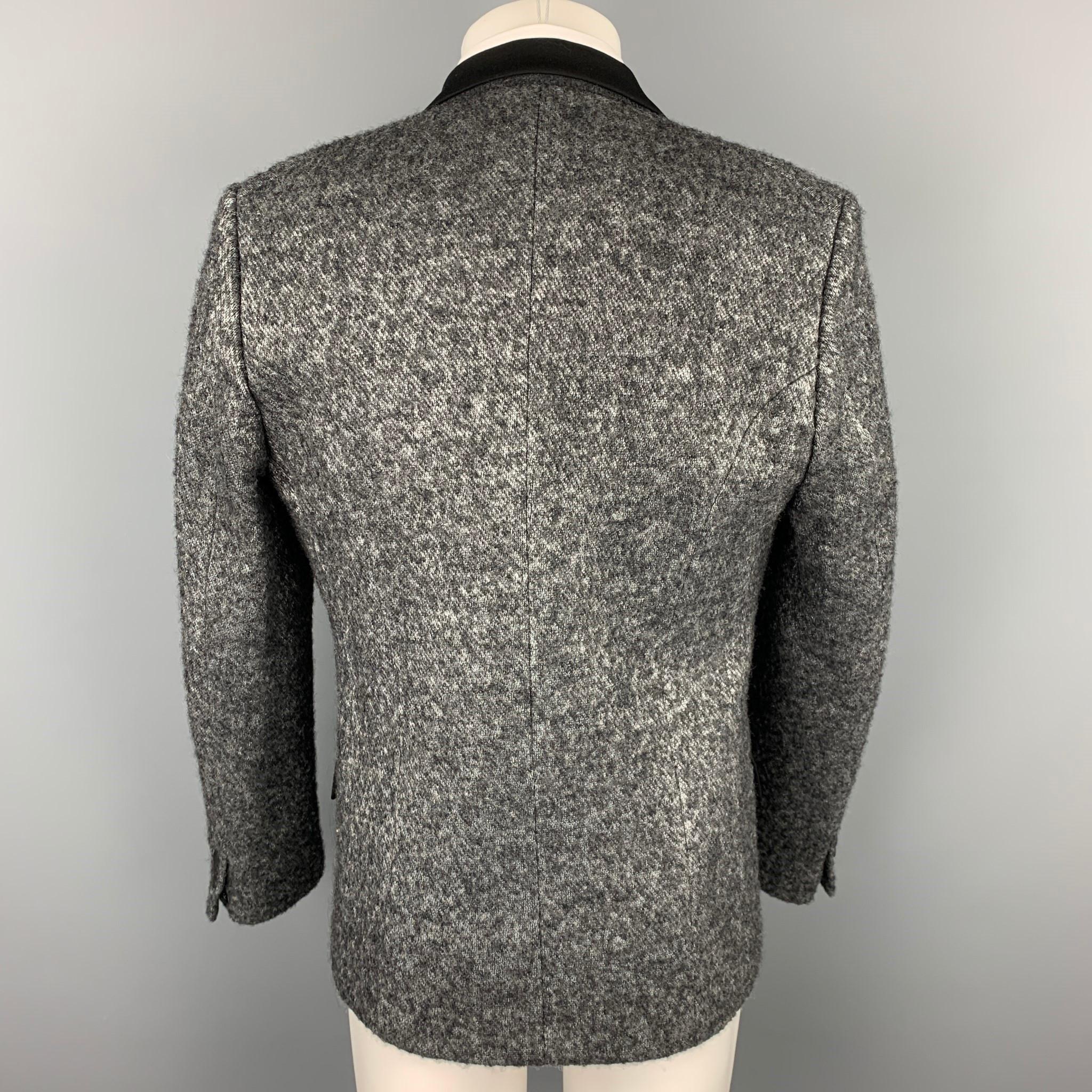 Men's JUNYA WATANABE Size XL Silver & Black Tweed Wool Blend Sport Coat