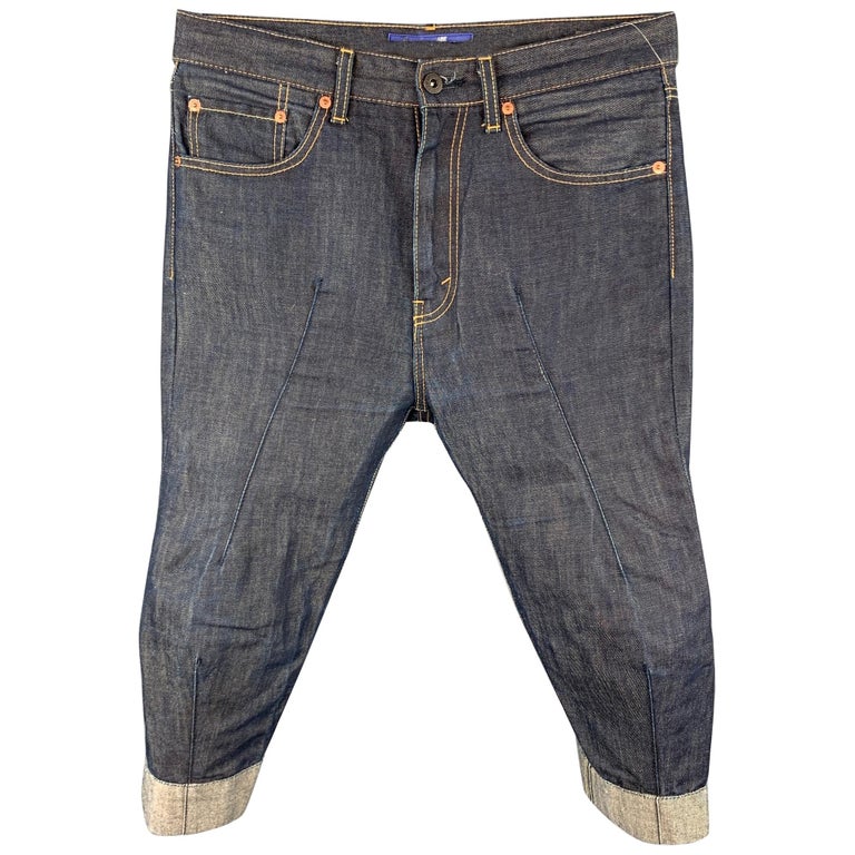 ressource Eddike Migration JUNYA WATANABE Size XS Indigo Contrast Stitch Cotton / Linen Cropped Jeans  at 1stDibs