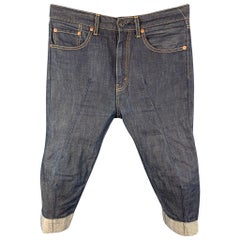 JUNYA WATANABE Talla XS Vaqueros recortados de algodón y lino con pespuntes en contraste en color índigo