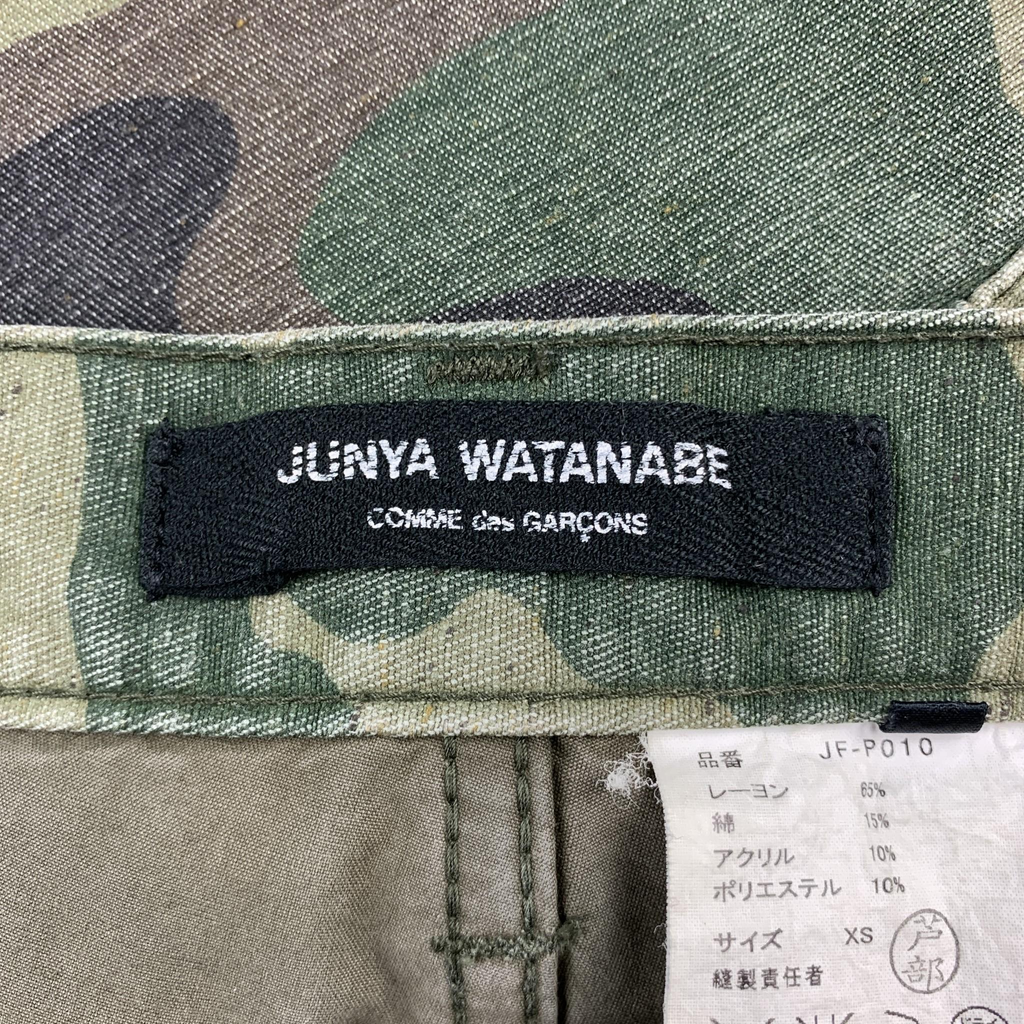 JUNYA WATANABE Size XS Olive Camouflage Rayon Blend Cropped Dress Pants AD2010 In Excellent Condition In San Francisco, CA