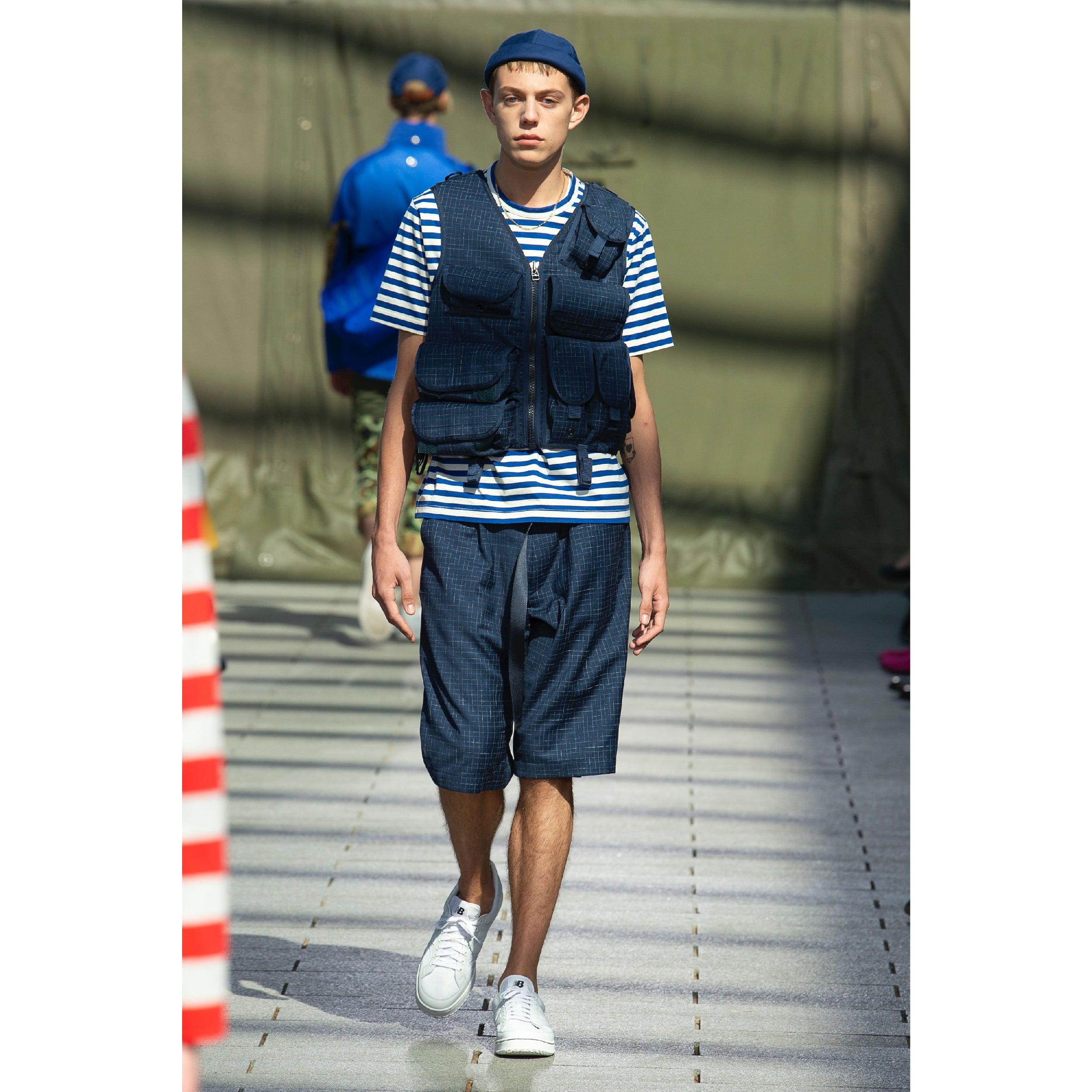 Junya Watanabe SS19 Size M Blue Yellow Grosgrain Utility Vest Shorts 3PC Set Pour hommes en vente