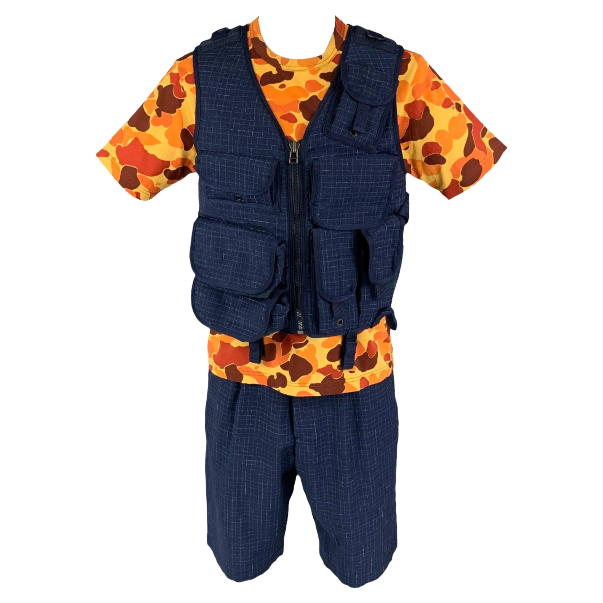 Junya Watanabe SS19 Taglia M Gilet Utility Blu Giallo Grosgrain Pantaloncini 3 pezzi in vendita