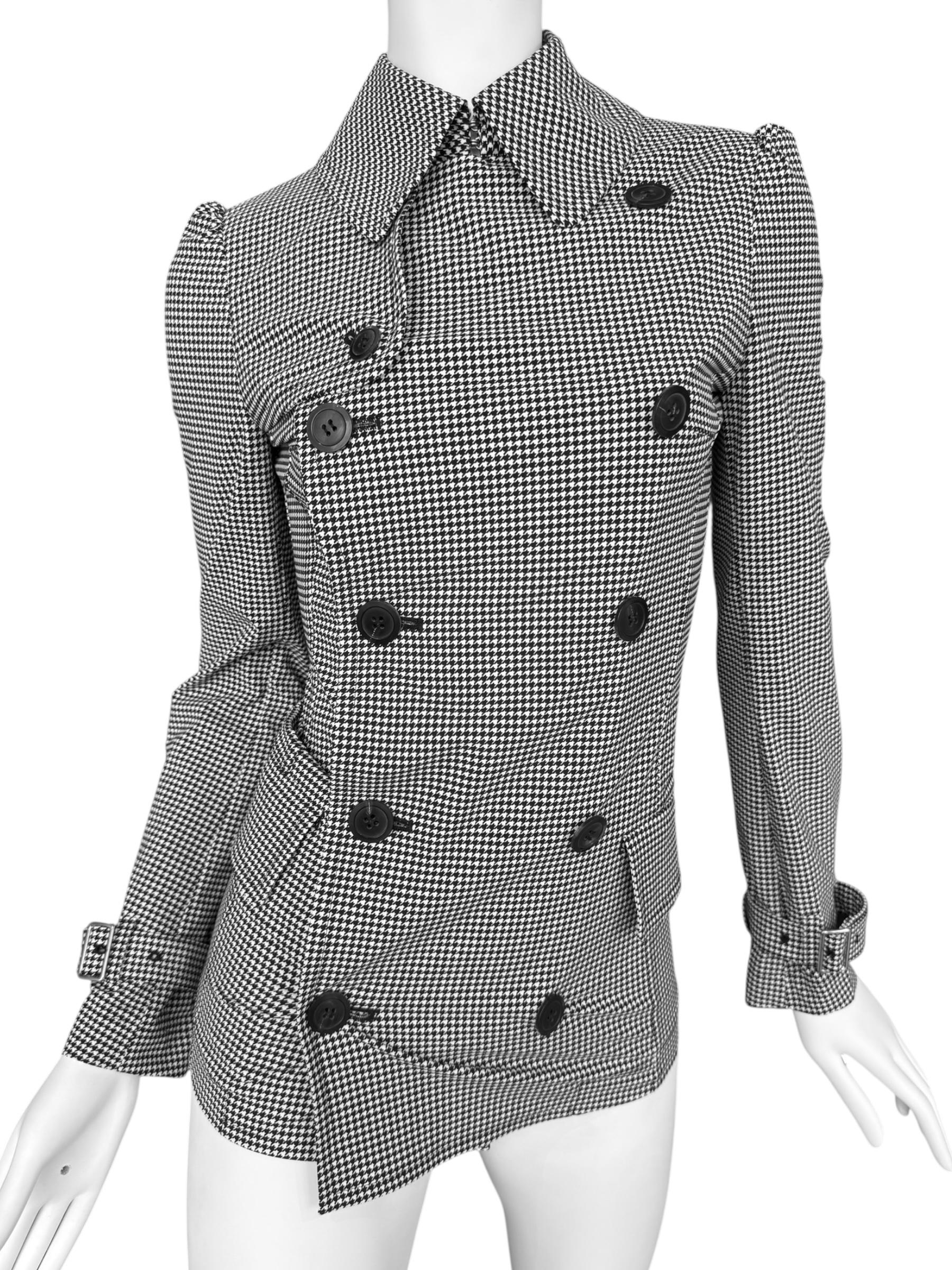 Gris Junya Watanabe ss2010 BLACK & WHITE HOUNDSTOOTH DOUBLE BREASTED TRENCH JACKET en vente