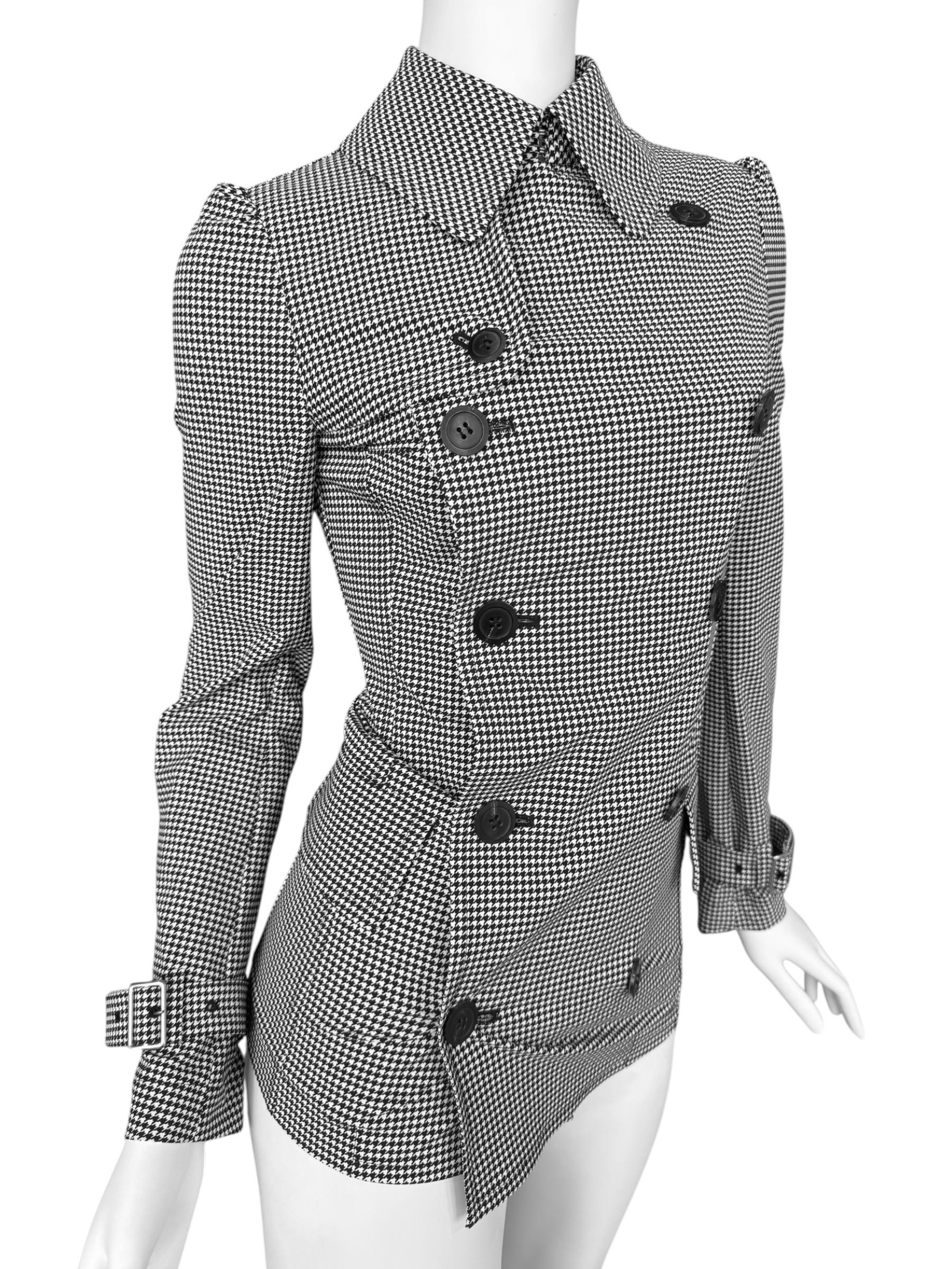 Junya Watanabe ss2010 BLACK & WHITE HOUNDSTOOTH DOUBLE BREASTED TRENCH JACKET Pour femmes en vente