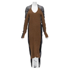 JUNYA WATANABE Vintage 1994 brown boiled wool front black sheer dress S