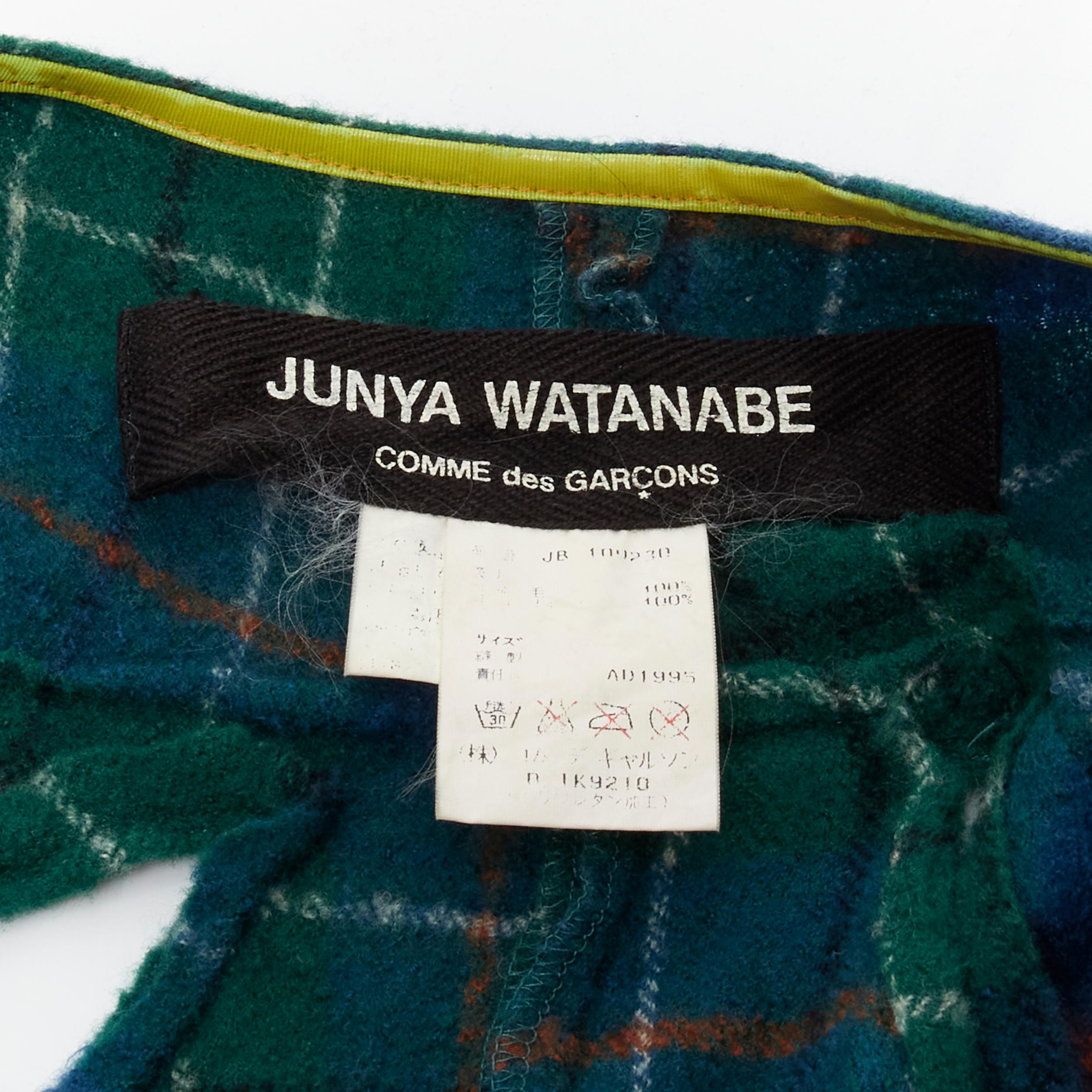 JUNYA WATANABE Vintage 1995 green punk plaid boiled wool slash cut out jacket S For Sale 3