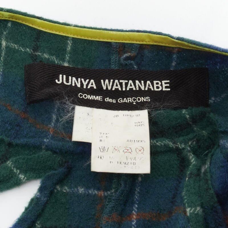 JUNYA WATANABE Vintage 1995 green punk plaid boiled wool slash cut out jacket S 6