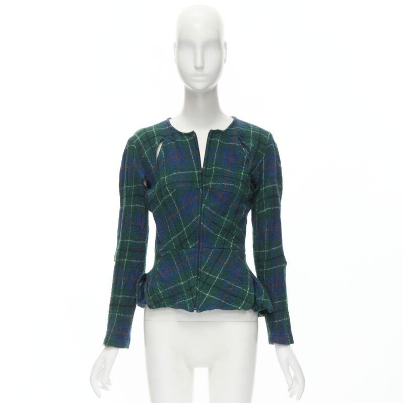 JUNYA WATANABE Vintage 1995 green punk plaid boiled wool slash cut out jacket S 7