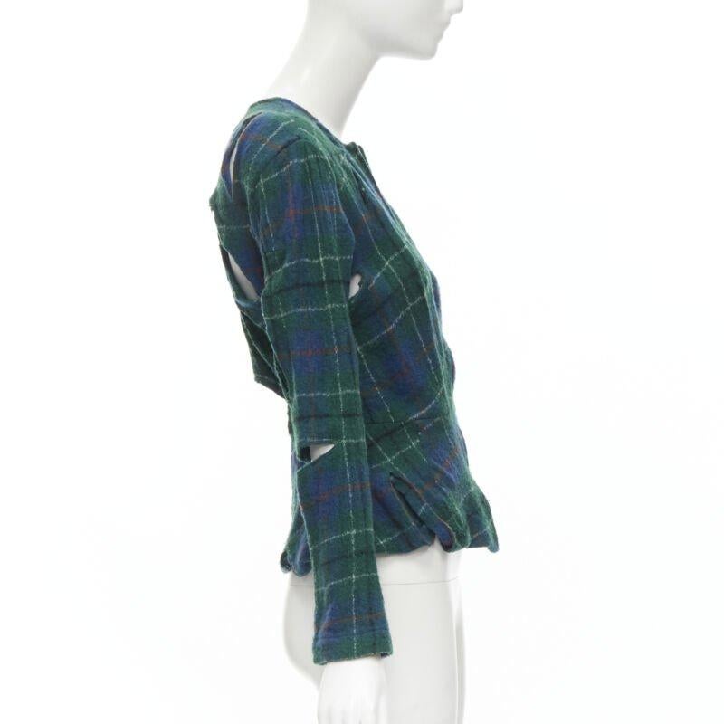 Women's JUNYA WATANABE Vintage 1995 green punk plaid boiled wool slash cut out jacket S