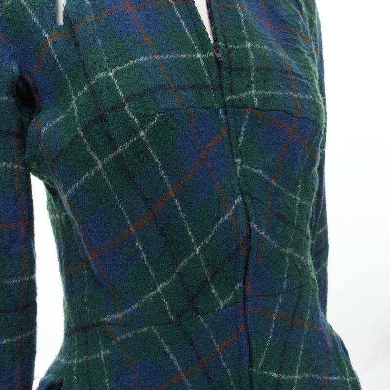 JUNYA WATANABE Vintage 1995 green punk plaid boiled wool slash cut out jacket S 4