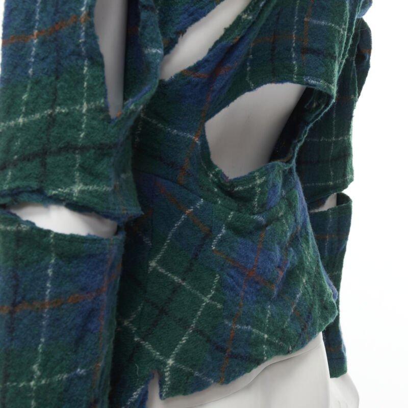 JUNYA WATANABE Vintage 1995 green punk plaid boiled wool slash cut out jacket S 5