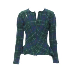 JUNYA WATANABE Vintage 1995 green punk plaid boiled wool slash cut out jacket S