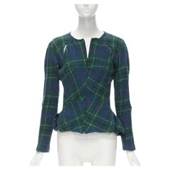 JUNYA WATANABE Vintage 1995 green punk plaid boiled wool slash cut out jacket S