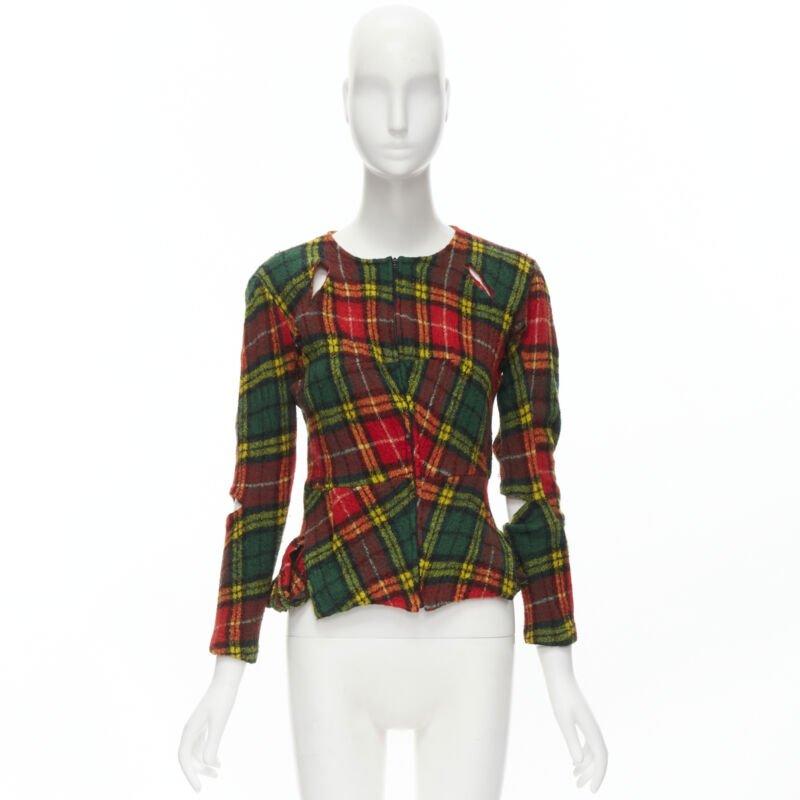 Junya Watanabe Vintage 1995 rosso punk plaid in lana cotta, giacca tagliata S in vendita 5