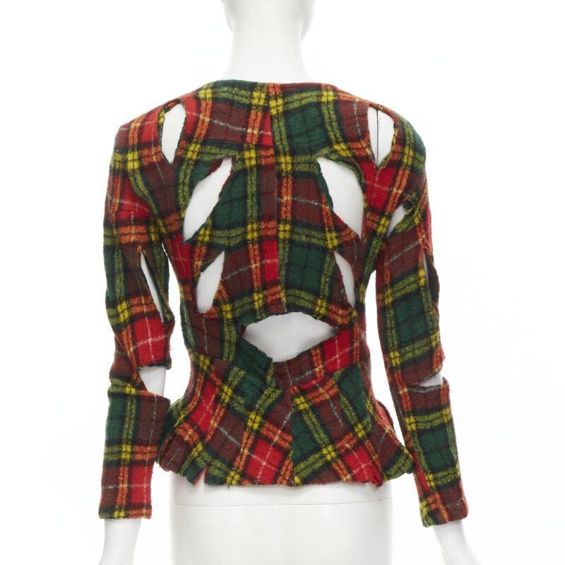 JUNYA WATANABE Vintage 1995 punk écossais rouge laine bouillie découpée veste S Pour femmes en vente