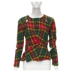 JUNYA WATANABE Vintage 1995 red punk plaid boiled wool cut out jacket S