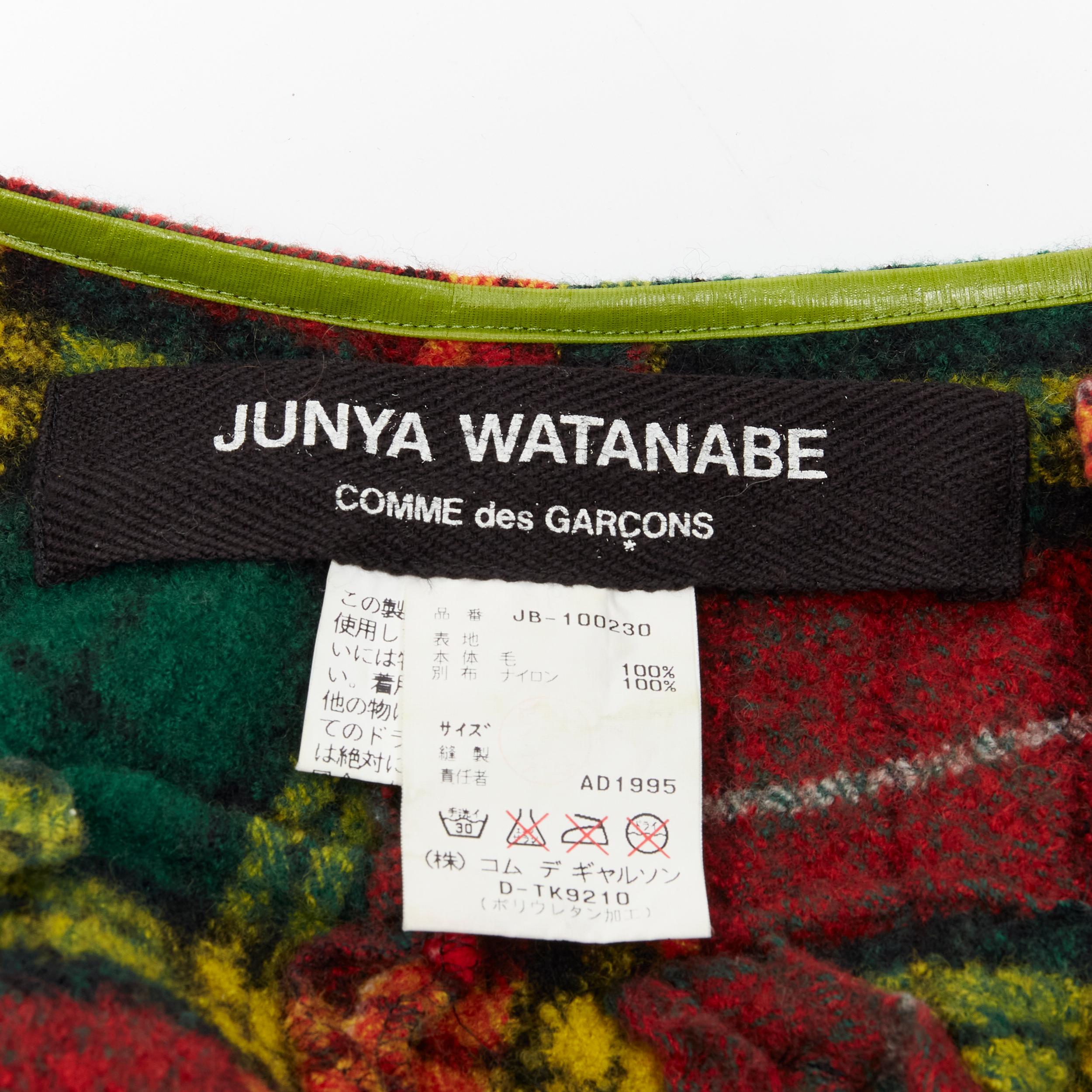JUNYA WATANABE Vintage 1995 red punk plaid boiled wool slash cut out jacket S For Sale 2