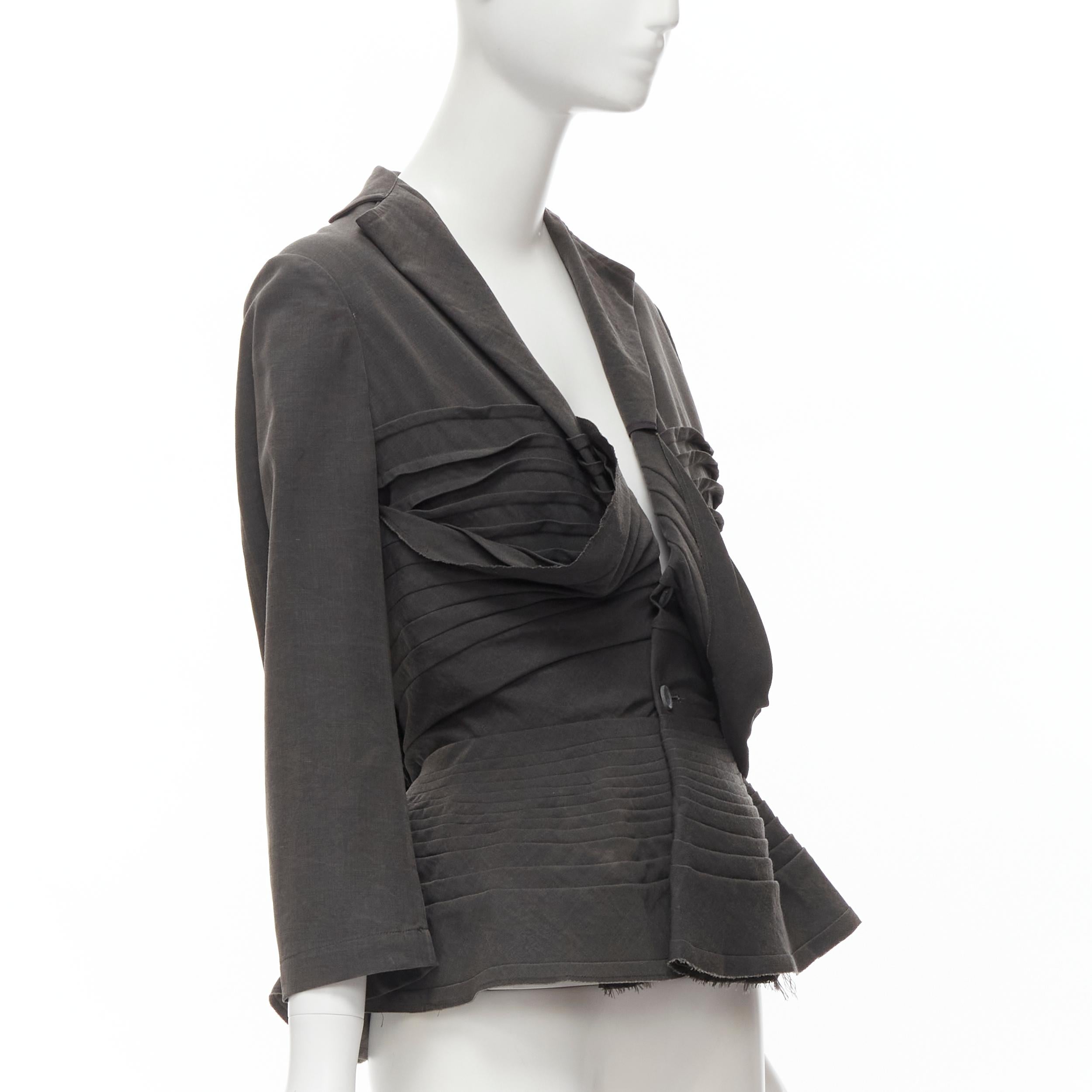 Black JUNYA WATANABE Vintage 2002 grey wool twist draped pleated waist blazer jacket S