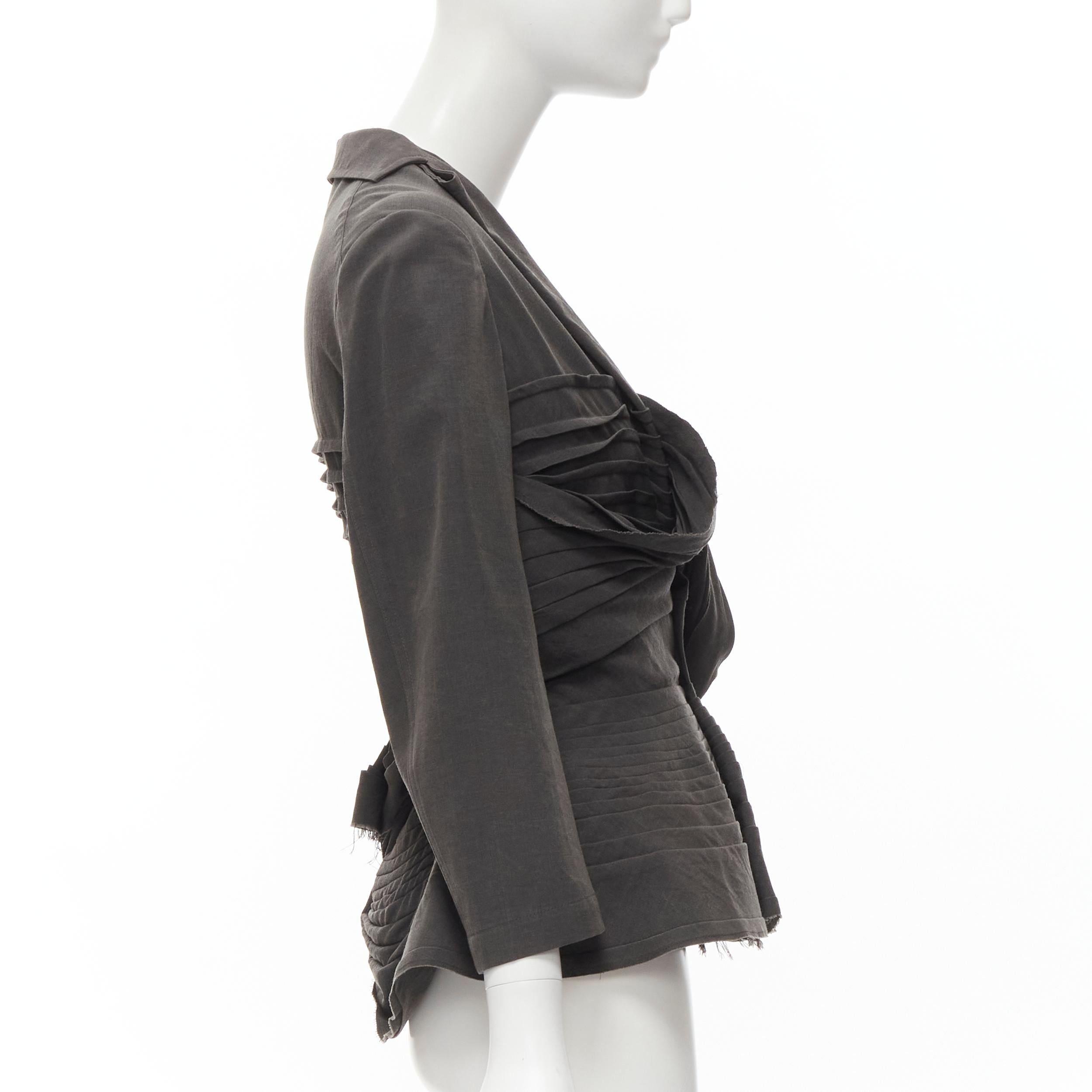 JUNYA WATANABE Vintage 2002 grey wool twist draped pleated waist blazer jacket S In Excellent Condition In Hong Kong, NT