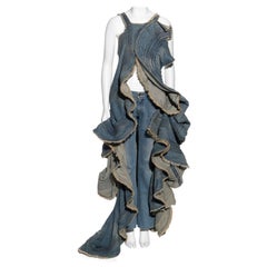 Junya Watanabe washed denim dress and pants ensemble, ss 2002
