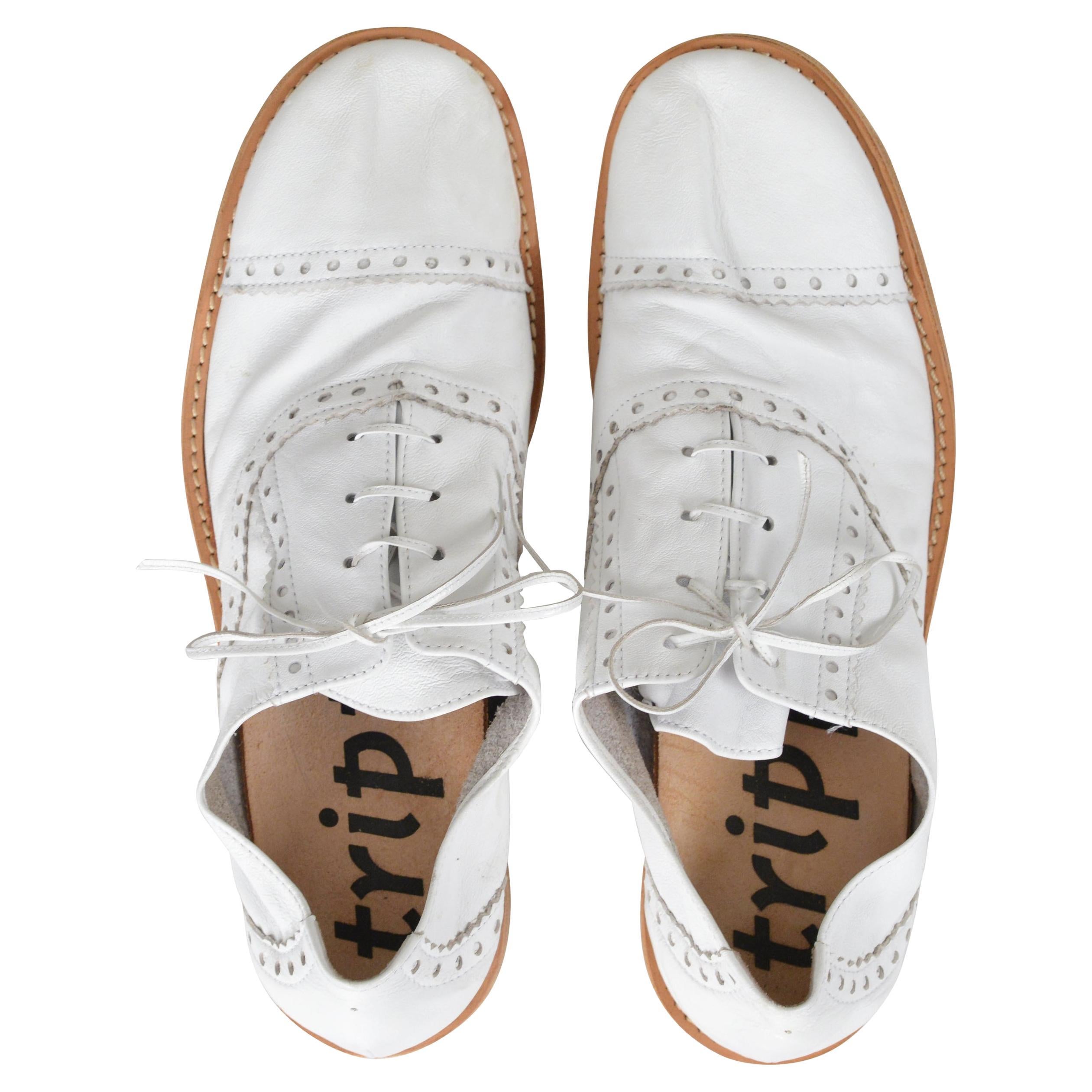 Junya Watanabe White Perforated Leather Brogue Shoes 2003 For Sale