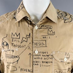 JUNYA WATANABE x BASQUIAT Size M Tan Black Graffiti Cotton Two Pockets Long Sleeve Shirt