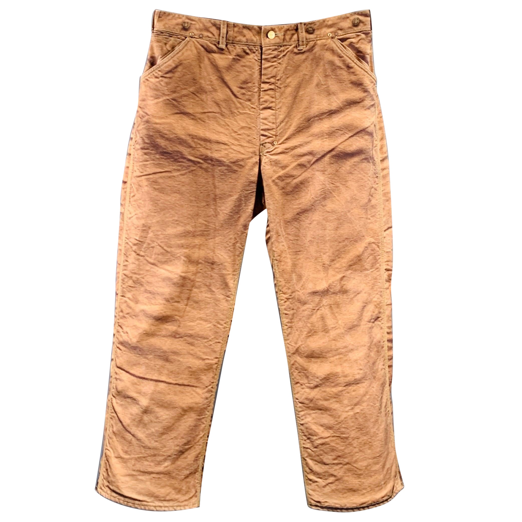 JUNYA WATANABE x CARHARTT 2023 Size S Brown Marble Print Cotton Worker Casual Pants For Sale