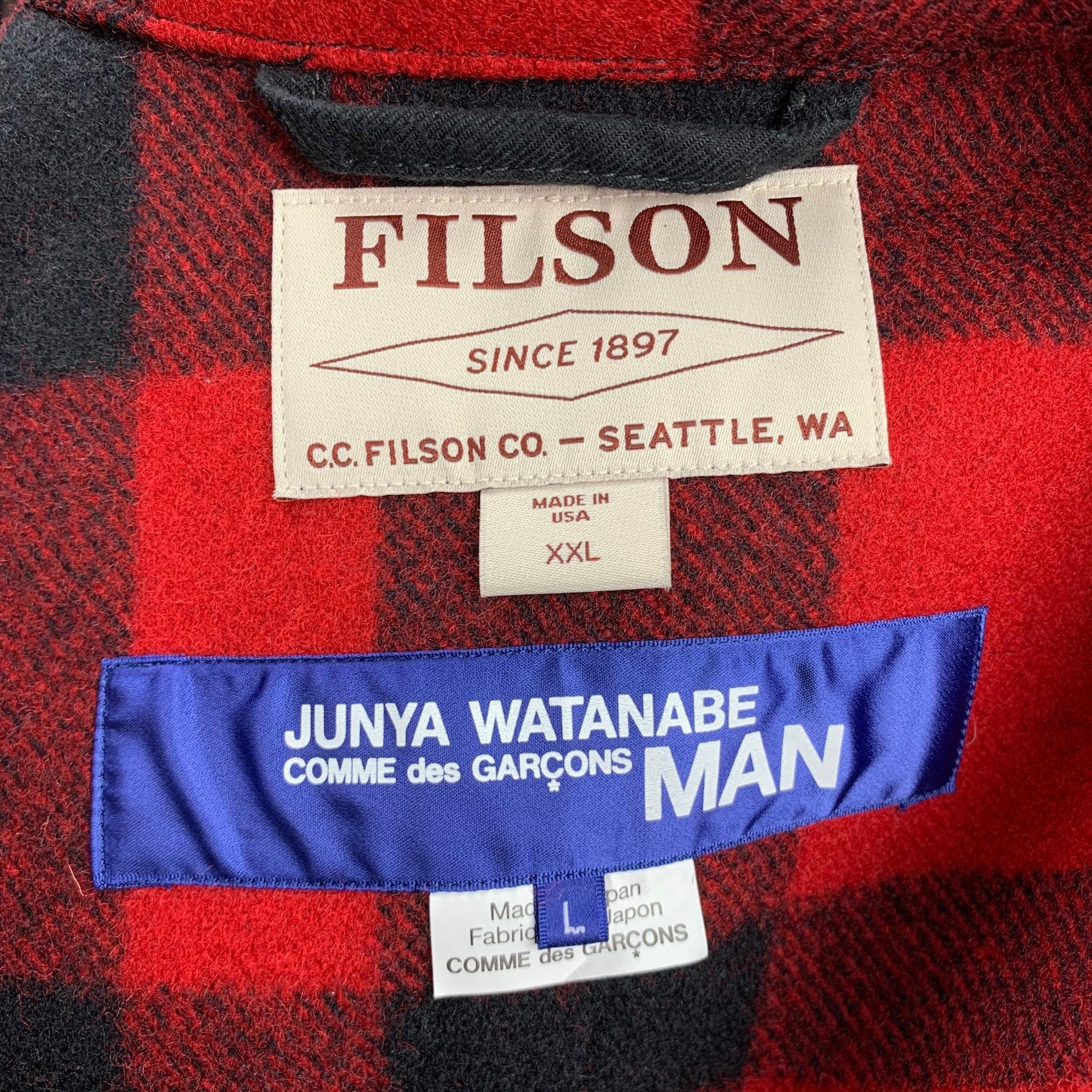 JUNYA WATANABE x FILSON Größe XXL Rote Schwarze Buffalo karierte Wolljacke im Angebot 5