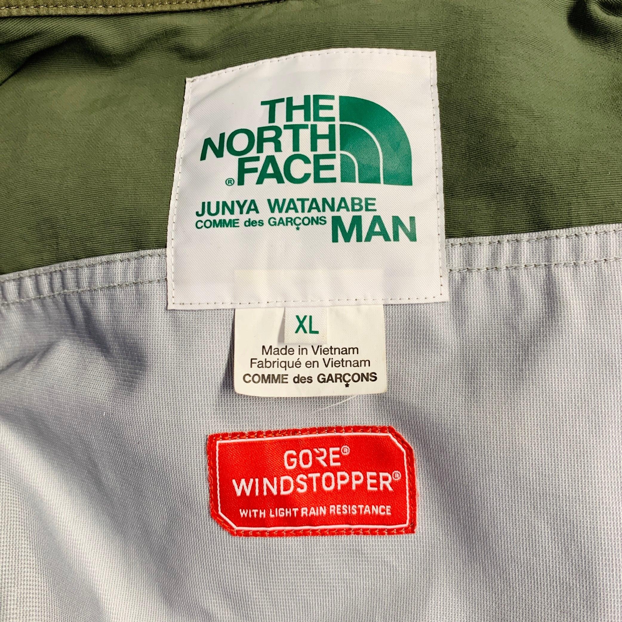 Men's JUNYA WATANABE x THE NORTH FACE FW17 Size XL Green Olive Cotton Nylon Rain Resistant Zip Buttons Jacket For Sale