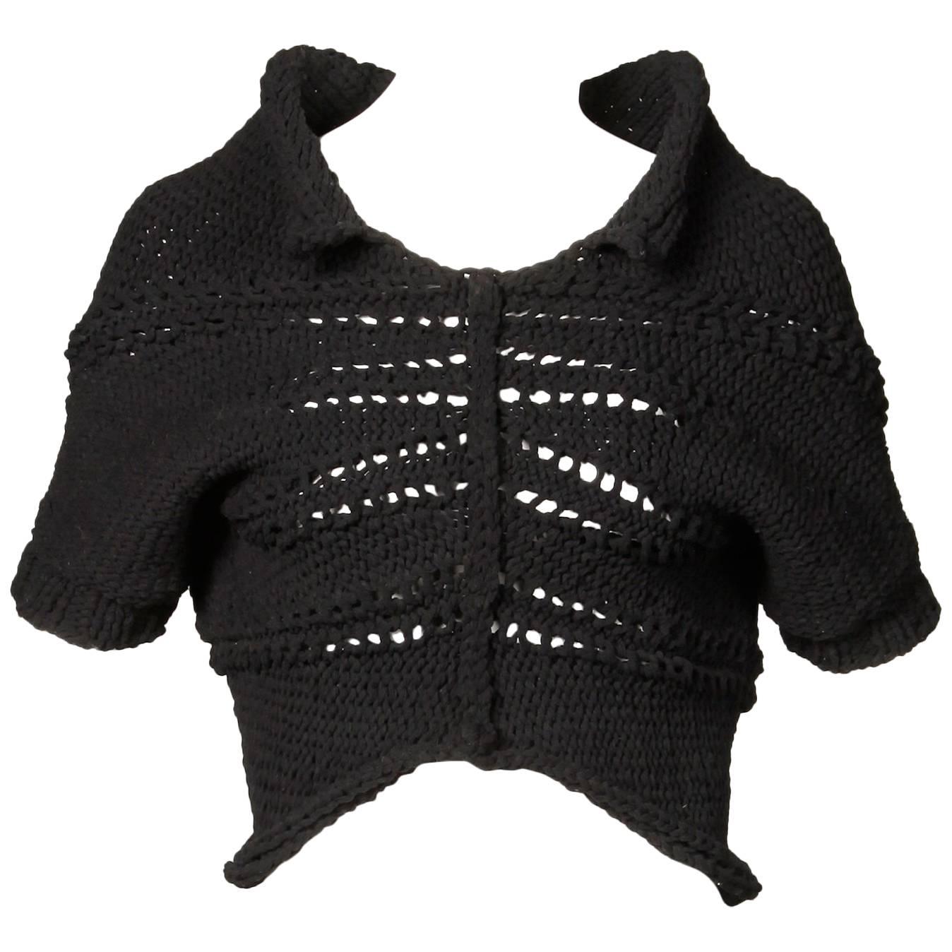 Junya Watanbe Comme des Garcons Avant Garde Black Wool Knit Sweater Top For Sale