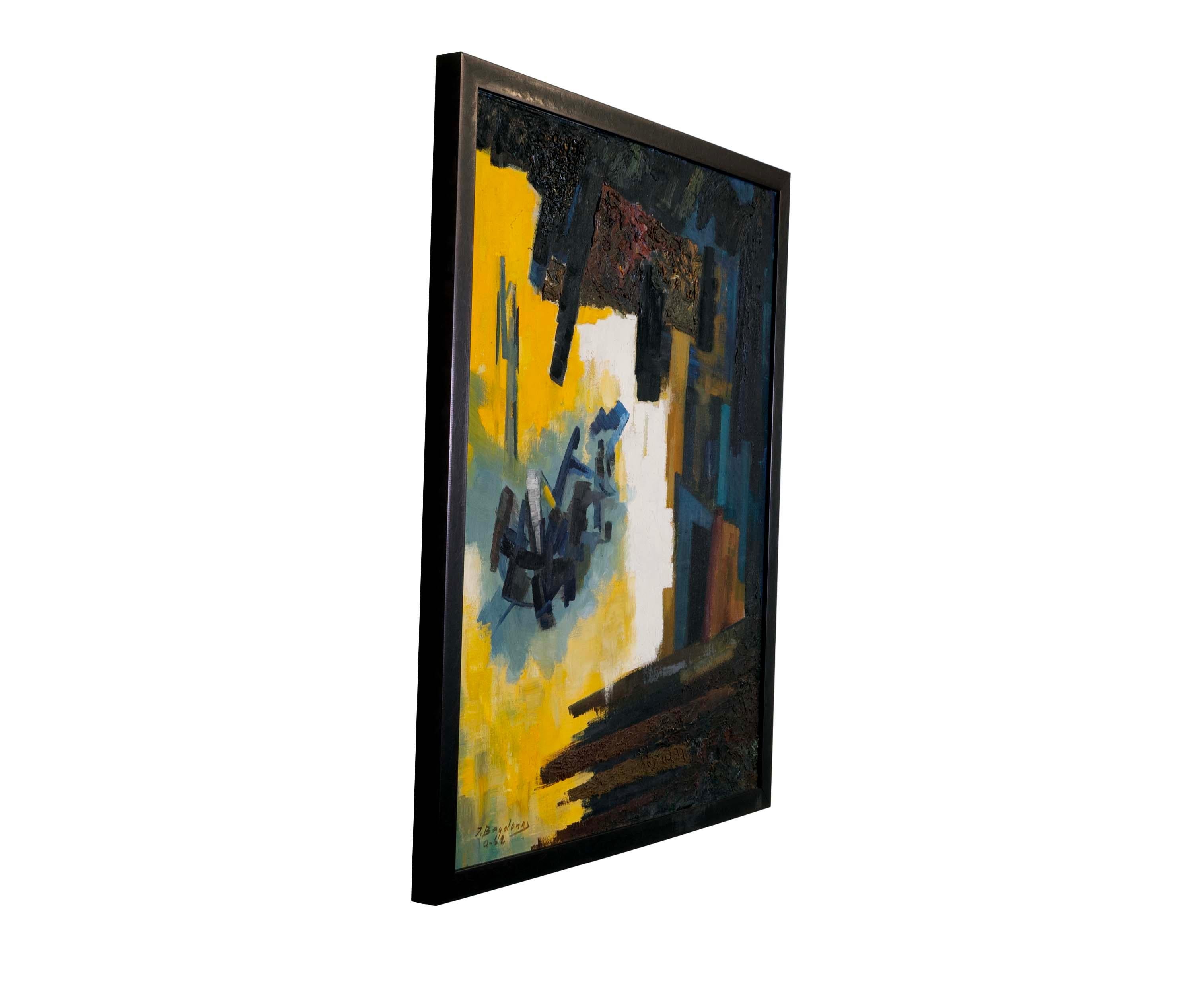Lituano Juozas Bagdonas Firmato Pittura ad olio moderna espressionista astratta su tela 1962 in vendita