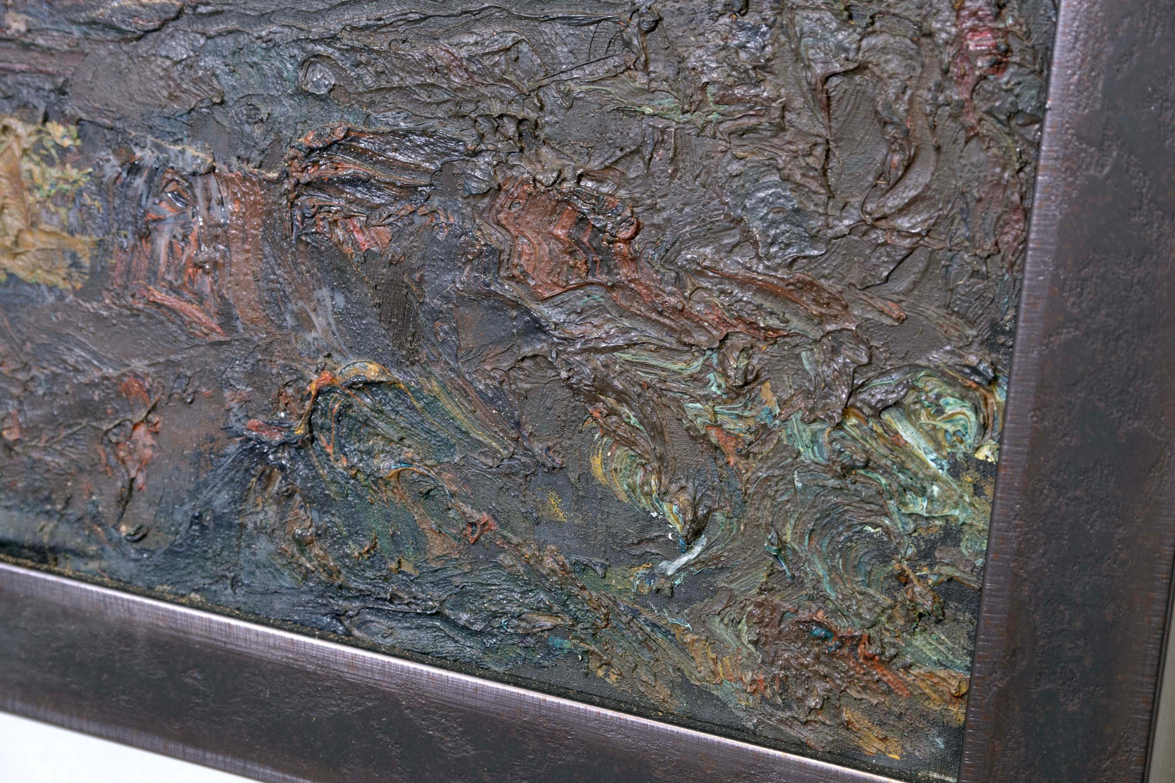 Juozas Bagdonas Firmato Pittura ad olio moderna espressionista astratta su tela 1962 in vendita 1