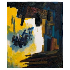 Peinture à l'huile expressionniste abstraite moderne signée Juozas Bagdonas, 1962