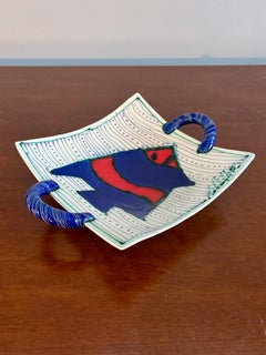 Juozas Rasa Saldaitis Ceramic Dish With Fish Design and Handles