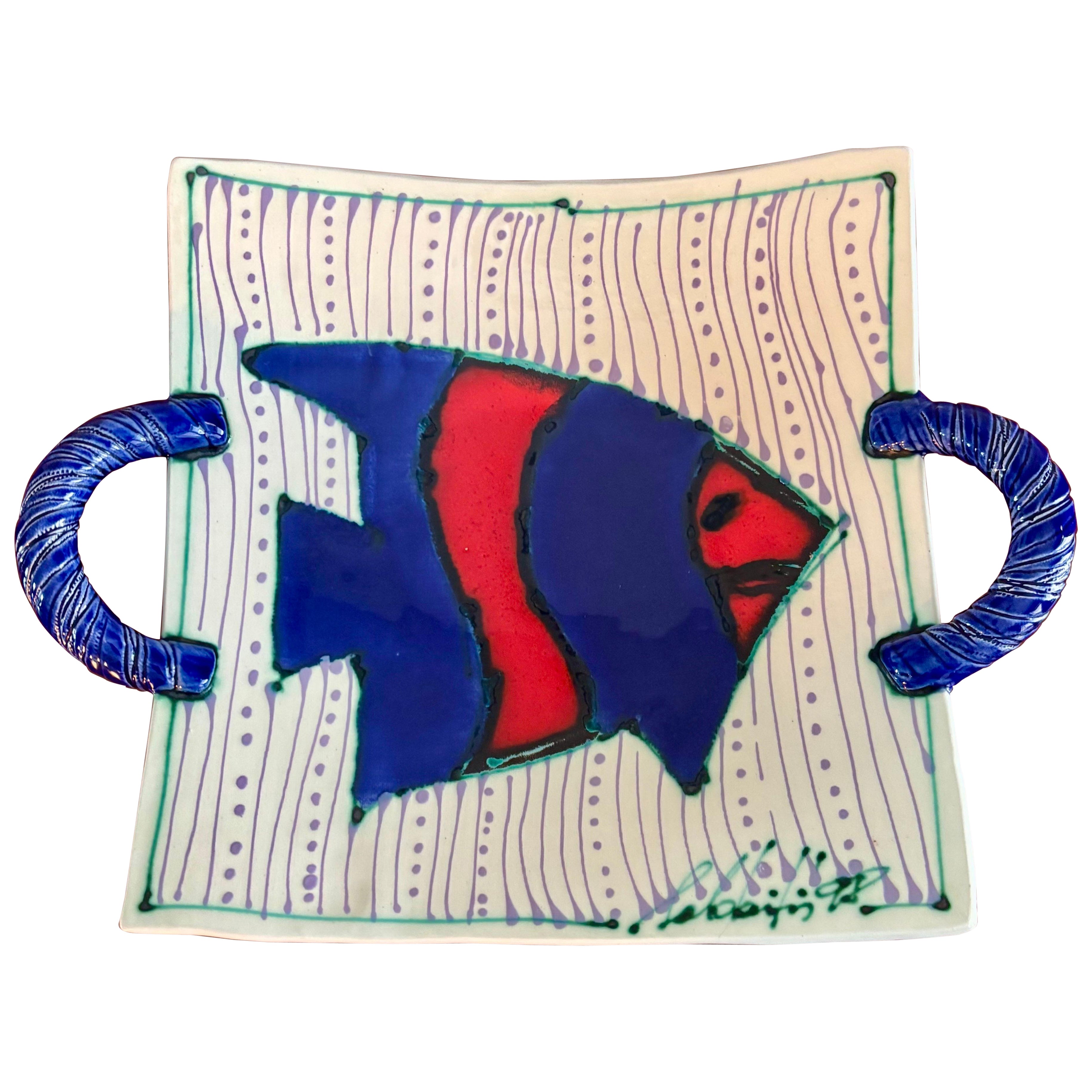 Juozas Rasa Saldaitis Ceramic Dish With Fish Design and Handles