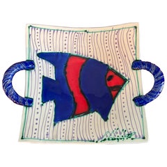 Juozas Rasa Saldaitis Ceramic Dish With Fish Design and Handles