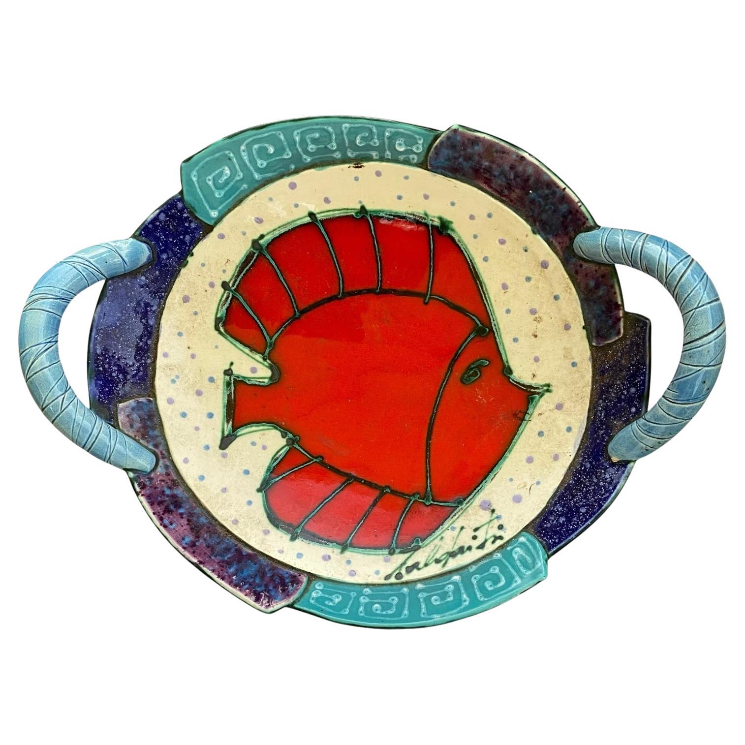 Plato de cerámica con asas Juozas Rasa Saldaitis Fish Decorativo y de Arte Aplicado en venta