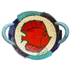 Juozas Rasa Saldaitis Poisson Assiette en céramique décorative et d'art appliqué avec poignées