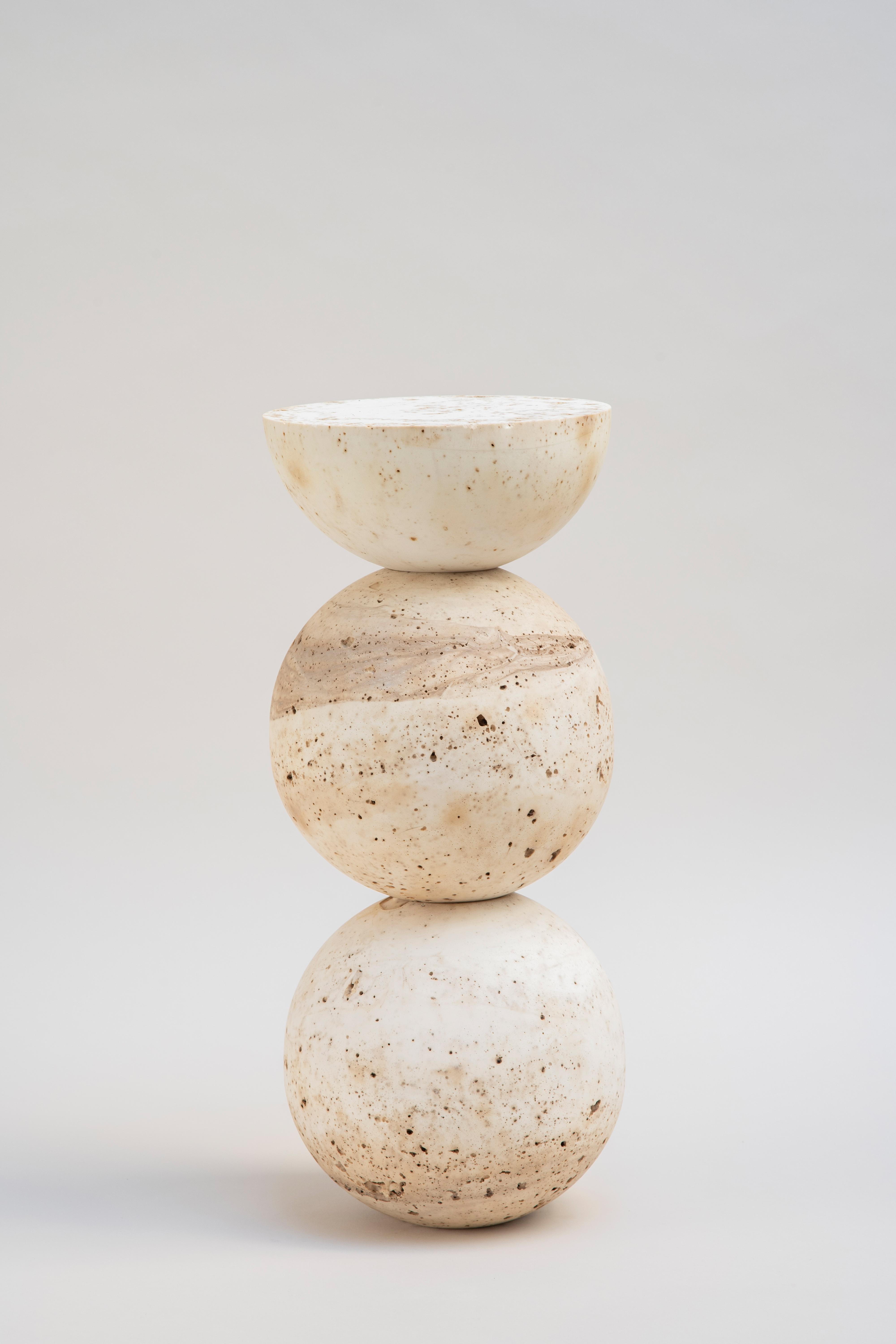 Jupiter 2 half moon by Turbina
Future archeology
Dimensions: Ø 19.5 cm x H 47.5 cm
Materials: MDF

Jupiter project arises from the idea of the stone as symbol of sacredness. Therefore, Jupiter is a modular piece composed by spheres and semi