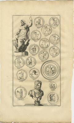 Jupiter and Roman Coin Types, Antique Classical Engraving, Montfaucon - 1721